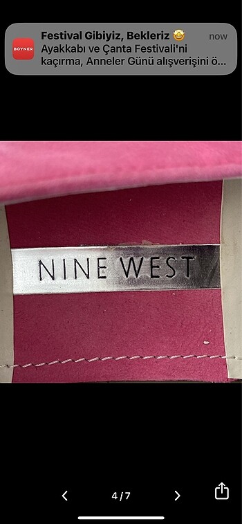 39,5 Beden pembe Renk Ninewest rugan babet az kullanılmış 39,5