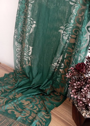 Beden Yeşil Dantel Detaylı Kadın Saten Şal