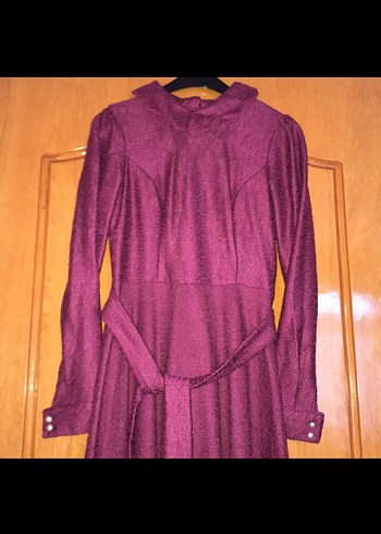 Drapeli Bordo Vintage Uzun Elbise