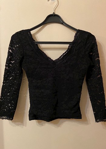 Siyah Dantel Goth Bluz Bershka