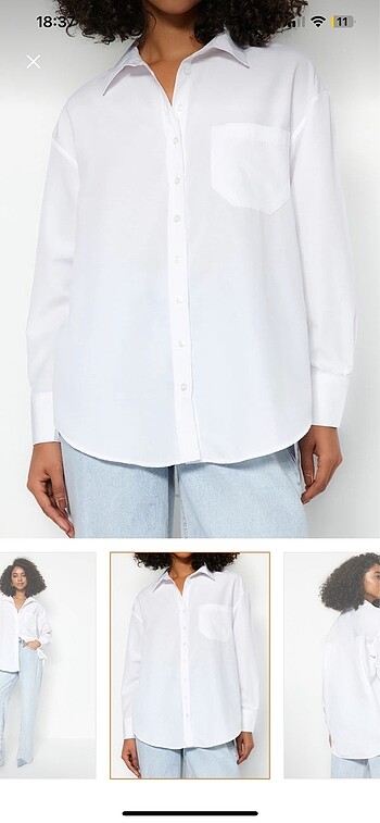 36 Beden Beyaz Basic Oversize, Boyfriend Gömlek