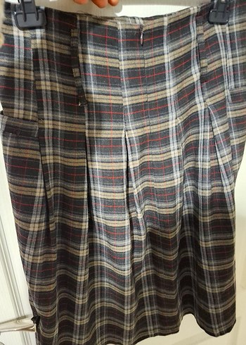 Kareli Midi Yün Etek - Görsel 3