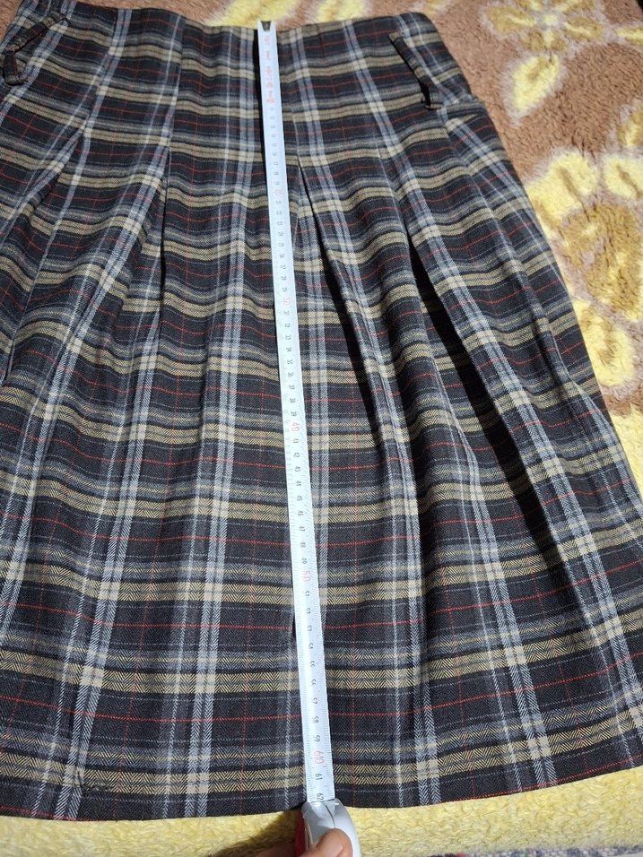 Kareli Midi Yün Etek - Görsel 5