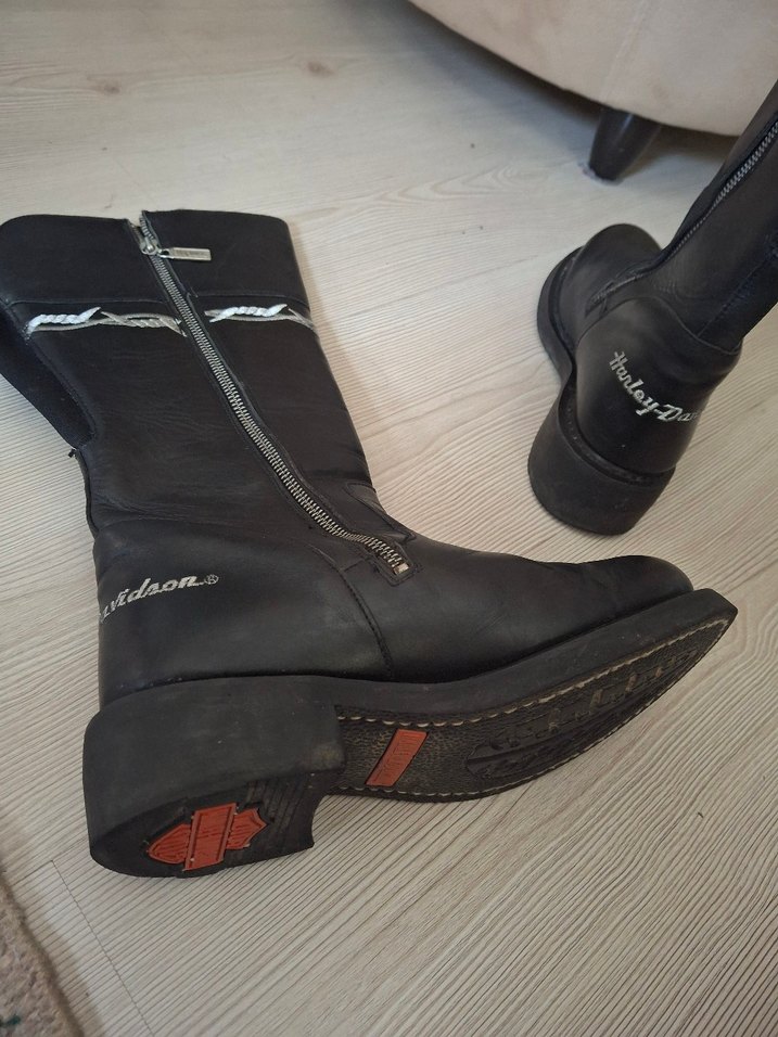 Siyah Deri Biker Botlar, Yüksek Topuklu - Görsel 3