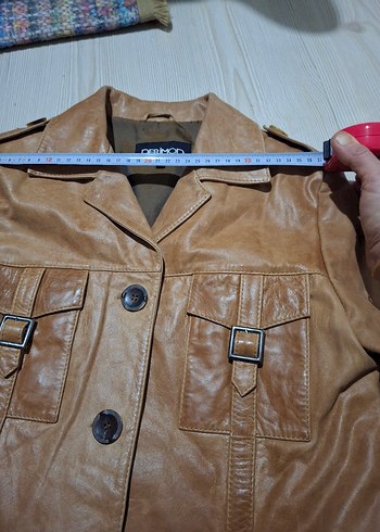 Bej Kadın Deri Ceket Düğmeli Midi Boy - Görsel 5