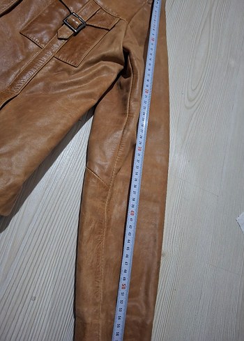 Bej Kadın Deri Ceket Düğmeli Midi Boy - Görsel 6