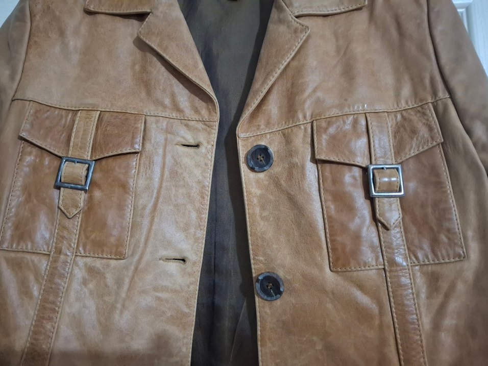 Bej Kadın Deri Ceket Düğmeli Midi Boy - Görsel 2