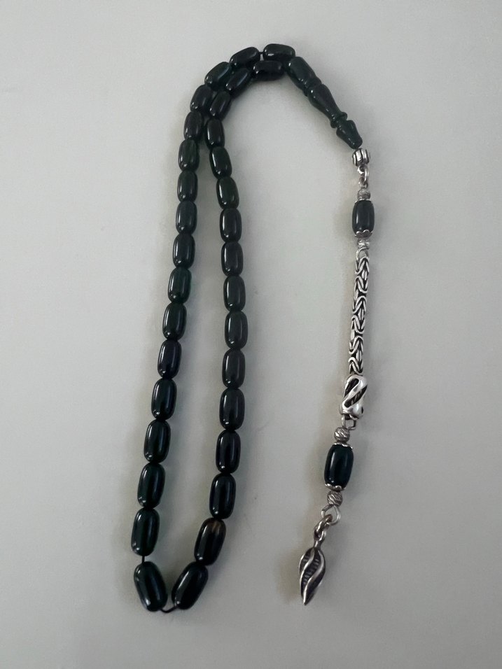 Siyah Gotik Erkek Tesbih gümüş püskürlü - Görsel 2