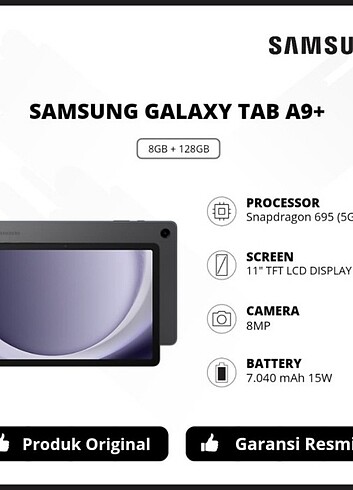 Garantili sıfır Samsung Galaxy Tab A9 Plus + kapaklı kılıf+ temi - Görsel 2