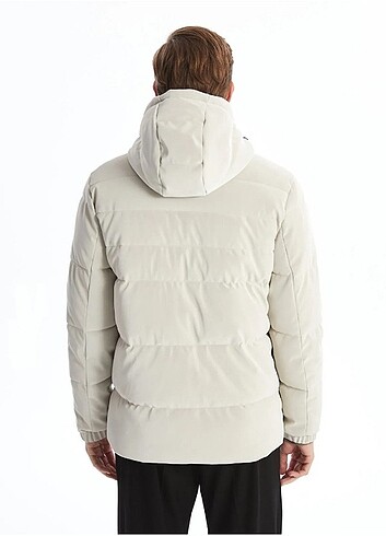 Bej Standart Kalıp Kapüşonlu Erkek Şişme Mont - Görsel 6