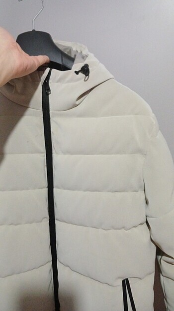 Bej Standart Kalıp Kapüşonlu Erkek Şişme Mont - Görsel 3