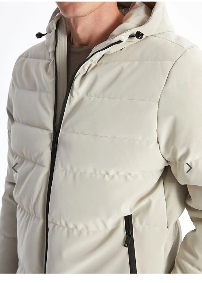 Bej Standart Kalıp Kapüşonlu Erkek Şişme Mont - Görsel 4