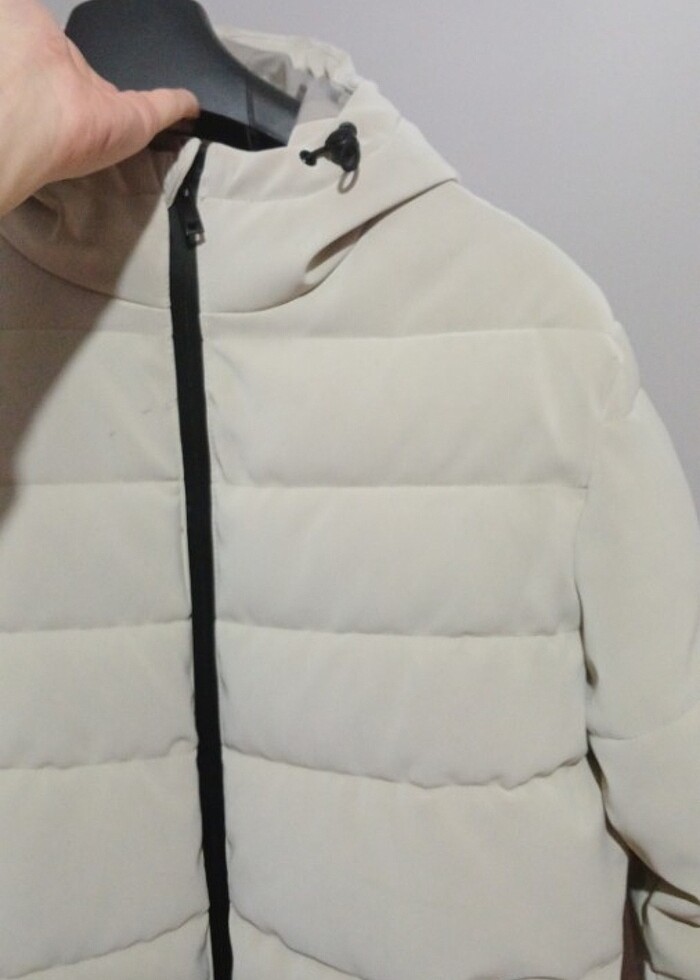 Bej Standart Kalıp Kapüşonlu Erkek Şişme Mont - Görsel 3