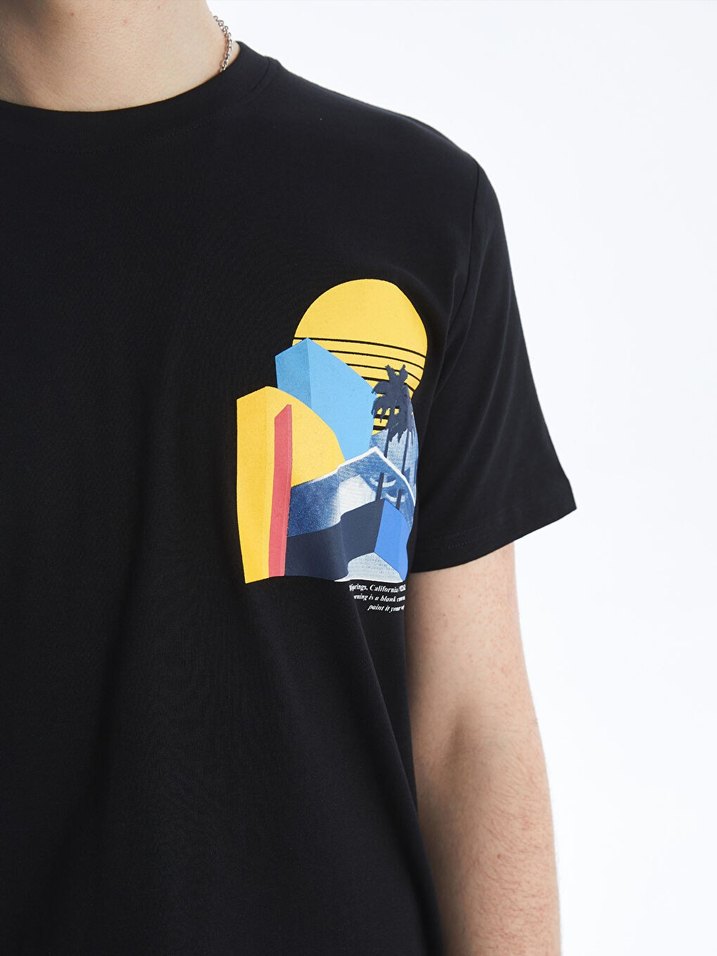 Erkek Siyah Baskılı Sokak Stili Tişört - Görsel 3