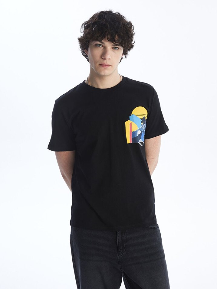 Erkek Siyah Baskılı Sokak Stili Tişört - Görsel 2