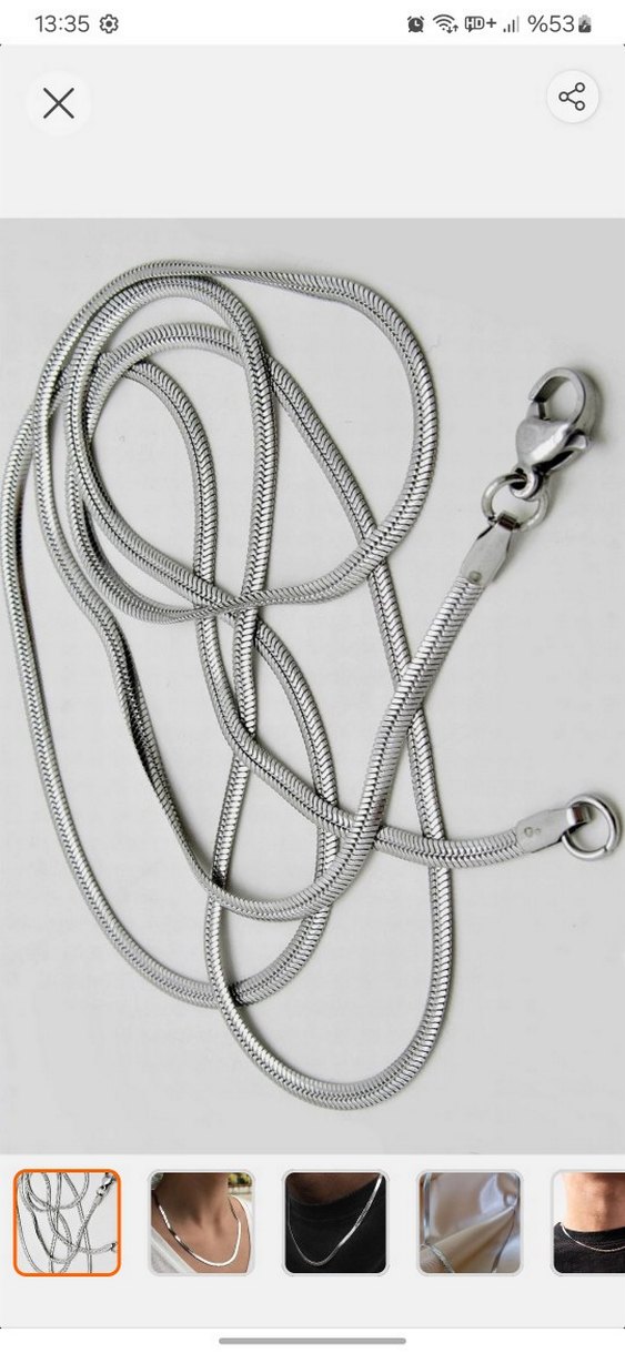 İtalyan yassı YılanDesen Balık sırtı Paslanmaz Çelik Kolye 55cm - Görsel 3