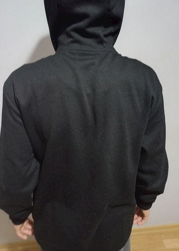 Erkek Siyah Kapüşonlu Fermuarlı Polar - Görsel 2