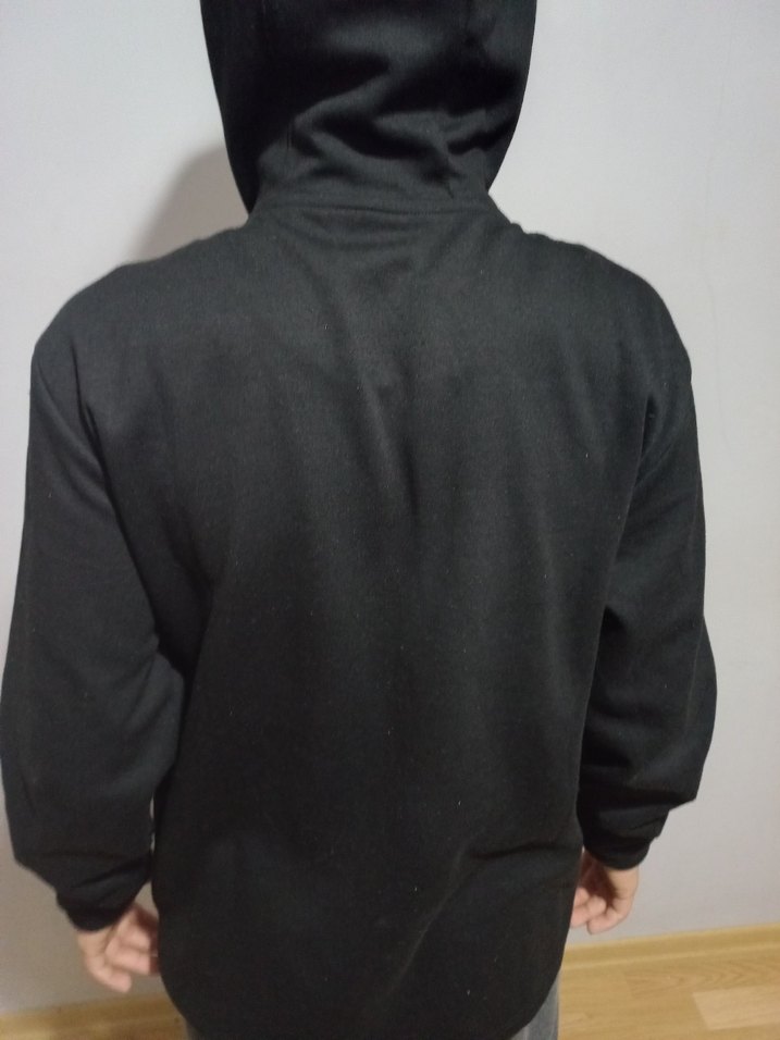 Erkek Siyah Kapüşonlu Fermuarlı Polar - Görsel 2