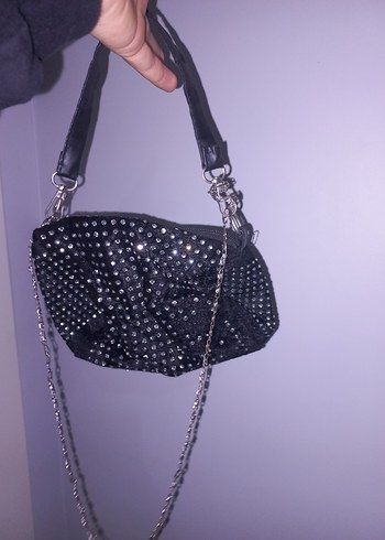 Siyah Parlak Punk Tarzı Kadın Çanta - Görsel 2
