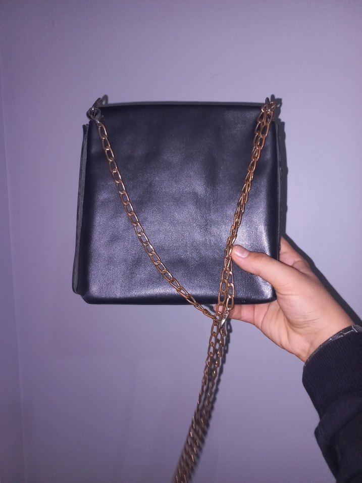 Kilitli Siyah Deri Gotik Kadın Çanta - Görsel 2