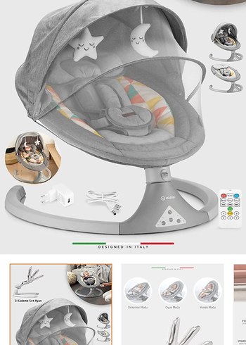 Dormire 2 elektrikli otomatik sallanan kademeli ana kucağı gri - Görsel 2