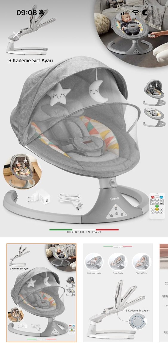 Dormire 2 elektrikli otomatik sallanan kademeli ana kucağı gri - Görsel 2