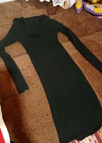 Diğer Siyah Uzun Triko Balıkçı Yaka Elbise