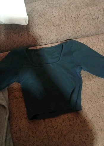s Beden Siyah uzun Kollu Kadın Crop Top
