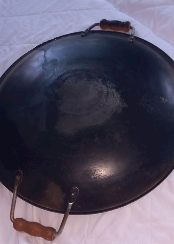 Beden Parlak Gri Ahşap Saplı sac Tava