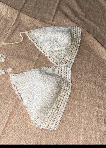 Beyaz Bohem Örgü bikini üstt