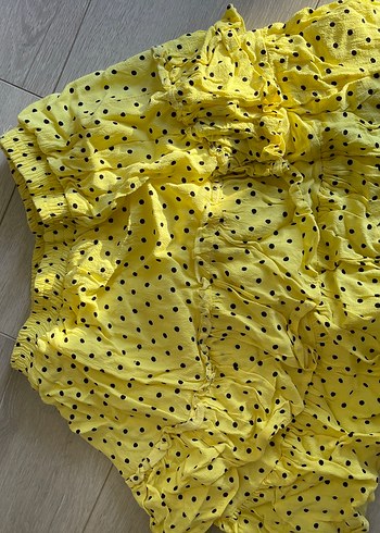 Sarı Puantiyeli Volanlı etek - Görsel 2
