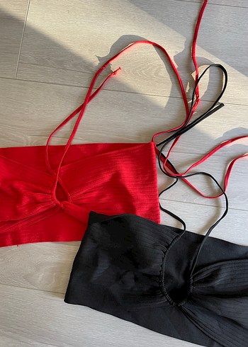 m Beden Minimalist Kırmızı ve siyah Mini Bralet