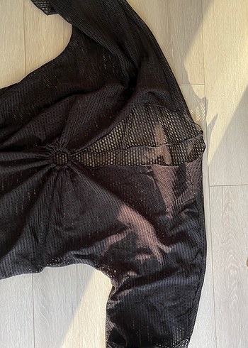 Siyah Drapeli Strappy plaj üstü - Görsel 4