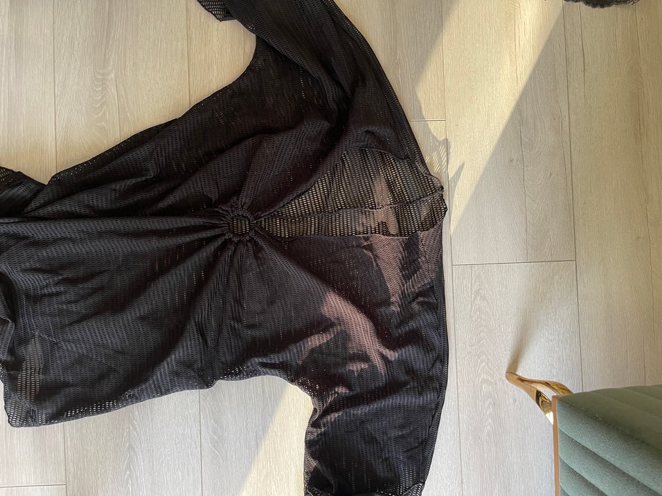 Siyah Drapeli Strappy plaj üstü - Görsel 4