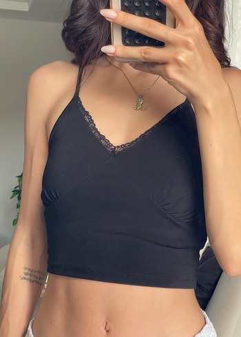 Siyah Dantel Detaylı Midi Bralet