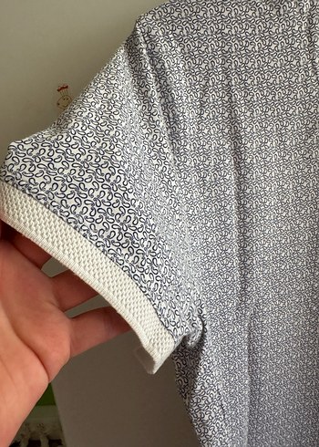 l Beden gri Renk Avva Düğmeli Desenli Gri Erkek Polo Tişört