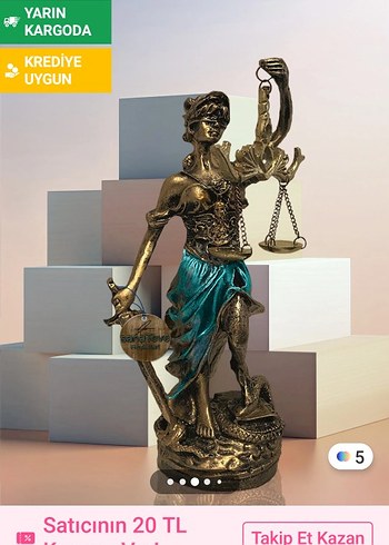 Altın Renkli Adalet Heykeli Figürü - Görsel 3