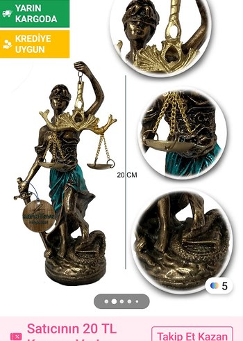 Altın Renkli Adalet Heykeli Figürü - Görsel 2