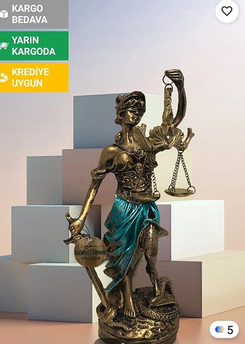 Altın Renkli Adalet Heykeli Figürü - Görsel 4