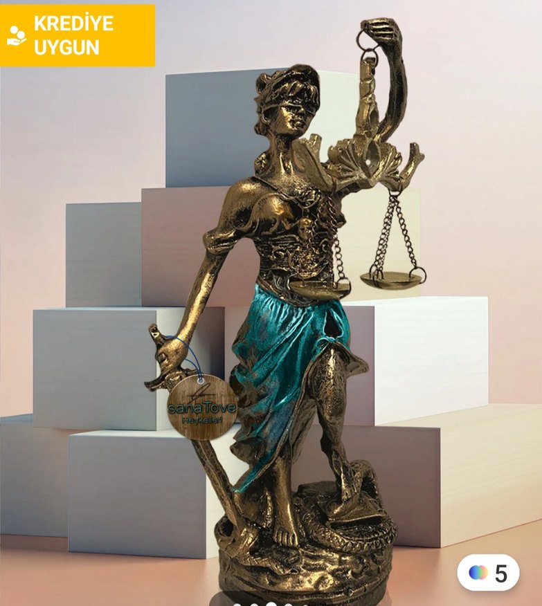 Altın Renkli Adalet Heykeli Figürü - Görsel 5