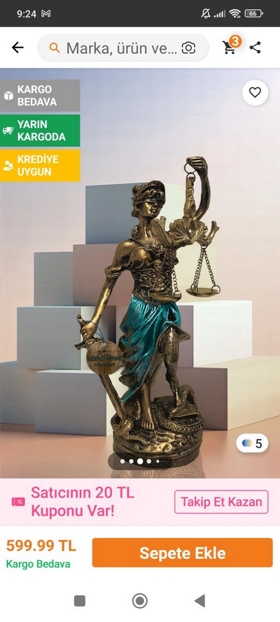 Altın Renkli Adalet Heykeli Figürü - Görsel 3