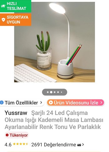 Yussraw Şarjlı 24 LED Ayarlanabilir Masa Lambası - Görsel 2