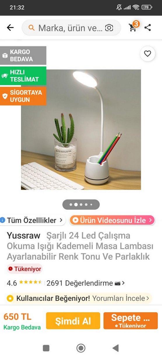 Yussraw Şarjlı 24 LED Ayarlanabilir Masa Lambası - Görsel 2