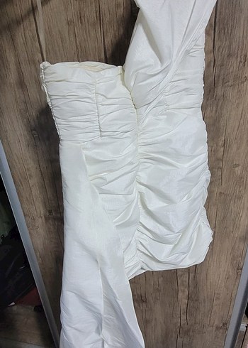 38 Beden Straplez Uzun Beyaz Mini Gelinlik