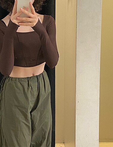 Haki yeşili koton paraşüt pantolon