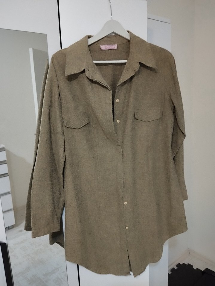 Açık kahverengi  Düğmeli Kadın Gömlek Tunik - Görsel 2