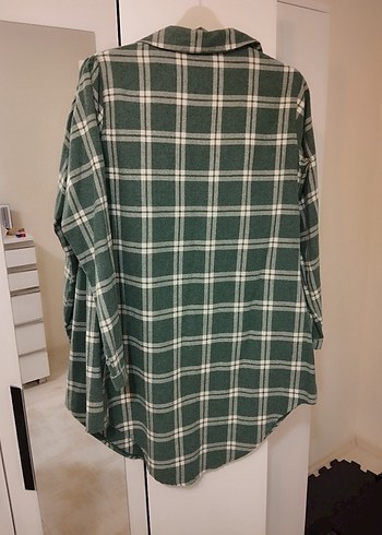 Düğmeli Salaş Yeşil Ekose Kadın Gömlek - Görsel 3