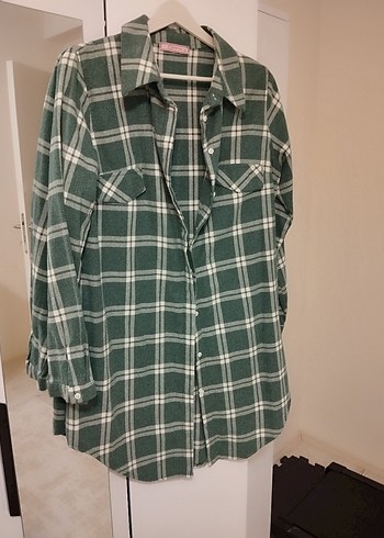 Düğmeli Salaş Yeşil Ekose Kadın Gömlek - Görsel 2