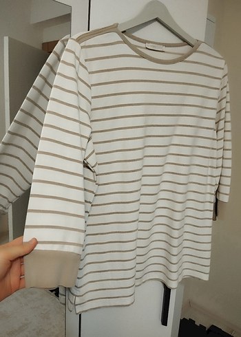 Bej Çizgili  Uzun Kollu Tişört - Görsel 2