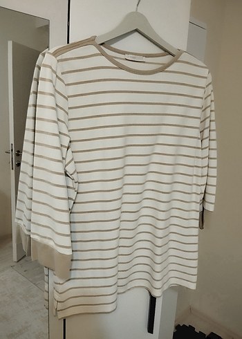 Bej Çizgili  Uzun Kollu Tişört - Görsel 3